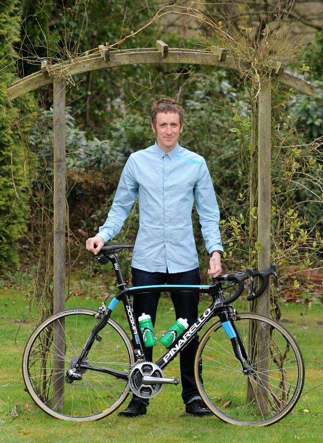 Bradley Wiggins poses for pictures during the Giro D'Italia media day at Kilhey Court Hotel, Wigan.
Picture date: Monday April 29, 2013.