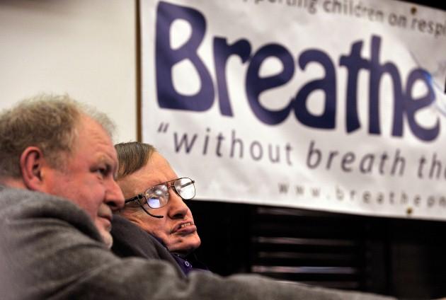 Professor Stephen Hawking launches a report by the charity Breath On UK which supports families of children on long-term ventilation at Portcullis House, central London.
Picture date: Tuesday April 30, 2013. 