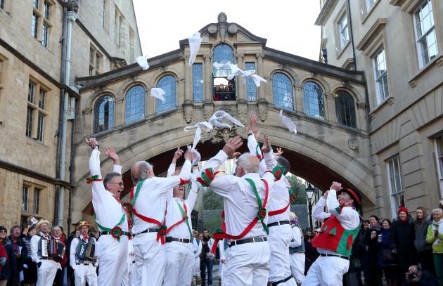 Morris dancers in Radcliffe Square, Oxford during the May Day celebrations.
Picture date: Wednesday May 1, 2013.