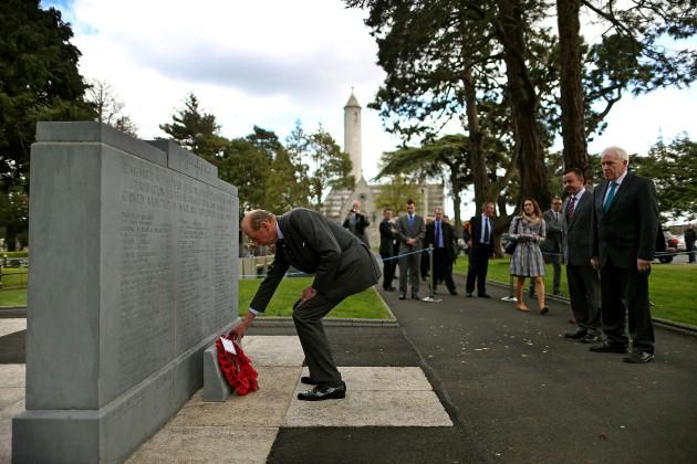 The Duke of Kent lays a wreath in Glasnevin Cemetery, Dublin. The Duke honoured volunteers at the Sigerson Memorial where he also paid tribute to Irish soldiers who died in both world wars.
Picture date: Wednesday May 1, 2013. The Duke is president of th