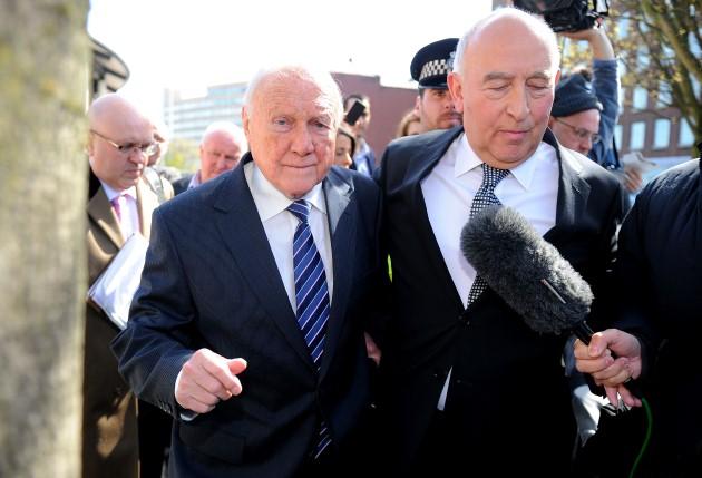 Veteran BBC broadcaster Stuart Hall, with solicitor Maurice Watkins, leaves Preston Crown Court after it was announced that he has admitted indecently assaulting 13 girls, the youngest aged nine.
Picture date: Thursday May 2, 2013. Hall, 83, entered the 