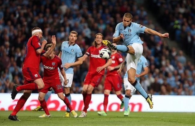 Manchester City's Jack Rodwell has an attempt at goal. Manchester City v West Bromwich Albion.