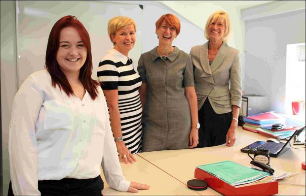 Jodie Stringer at her new workplace at Emphasis UK in Romsey with colleagues,  operations director Becky Boston, managing director Jane Michel and HR consultant Nicky Whitcomb