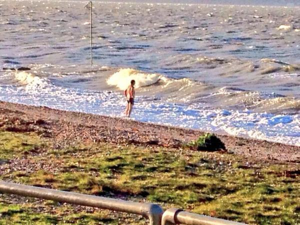 Reader Chris Addoo has tweeted this image to us, showing someone having a dip in the sea at Lee-on-the-Solent. Pictures from the aftermath of the winds which rose up to 100 MPH. October 28, 2013.
