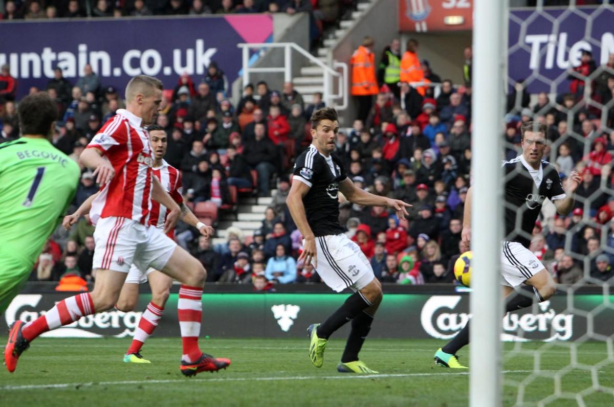 Pictures from the Barclay's Premier League clash between Stoke and Saints. The unauthorised downloading, editing, copying, or distrbution of this image is strictly prohibited.
