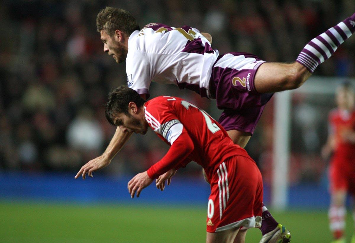 Picture from the Barclay's Premier League clash between Saints and Aston Villa at St Mary's Stadium. The unauthorised, downloading, editing, copying. or distribution of this image is strictly prohibited.