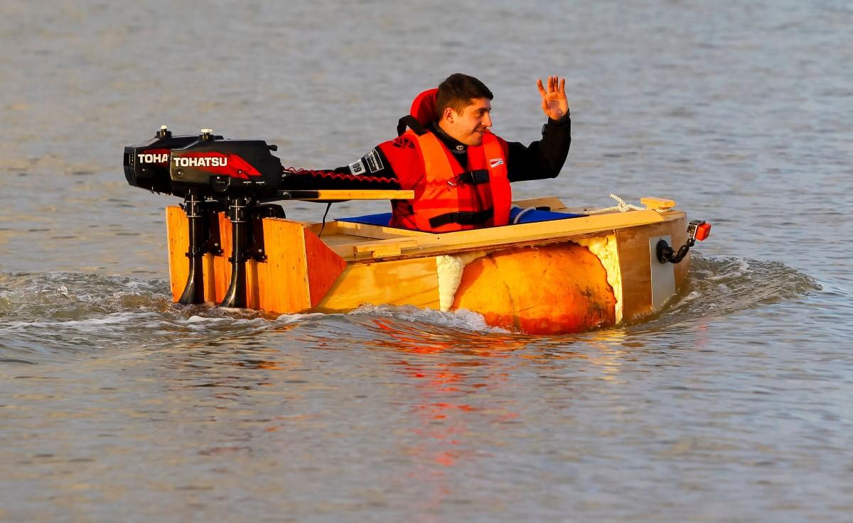 The Year in Pictures - 2013 - Dmitri Galitzine took to his pumpkin boat as he attempted to sail it across the Solent. October 24, 2013.