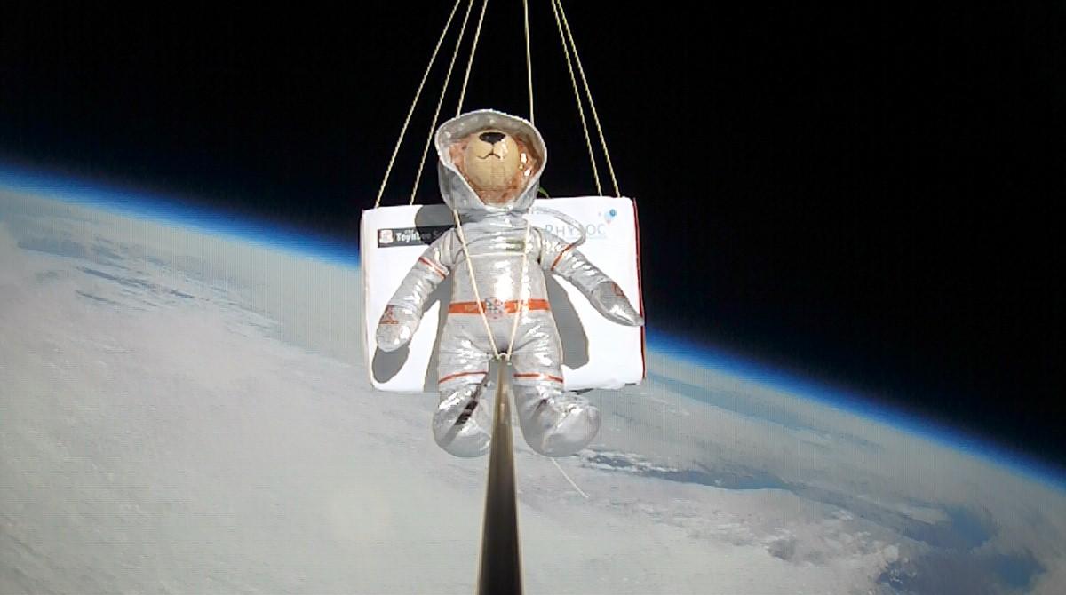 The Year in Pictures - 2013 - Pupils from Toynbee School sent Derek the teddy bear to the edges of the atmosphere. March 7, 2013.