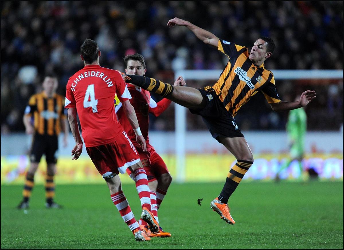 Pictures from Hull City v Saints. The unauthorised downloading, editing, copying. or distribution of this image is strictly prohibited.
