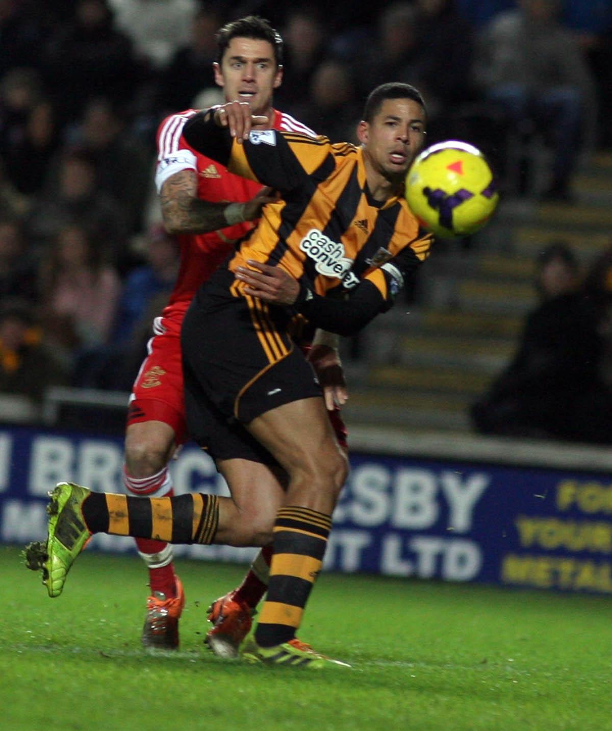 Pictures from Hull City v Saints. The unauthorised downloading, editing, copying. or distribution of this image is strictly prohibited.