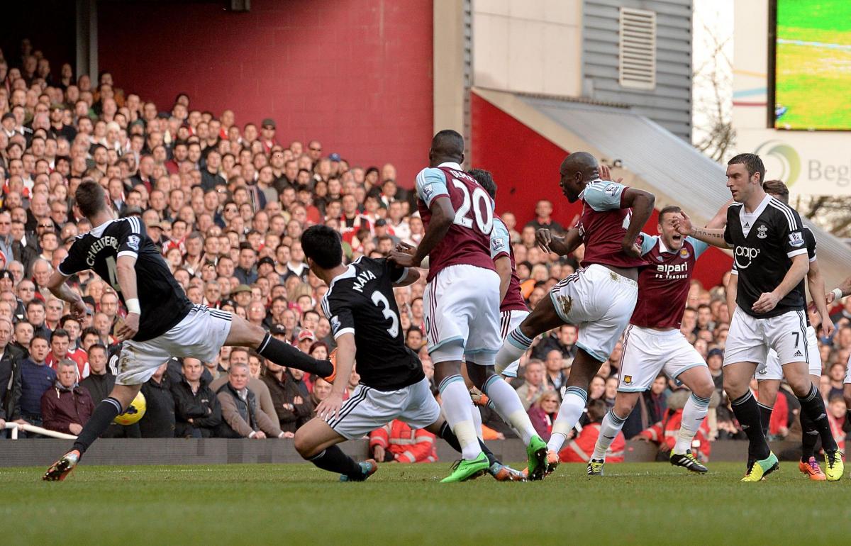 Picture from West Ham United v Saints. The unauthorised downloading, editing, copying, or distribution of this image is strictly prohibited.