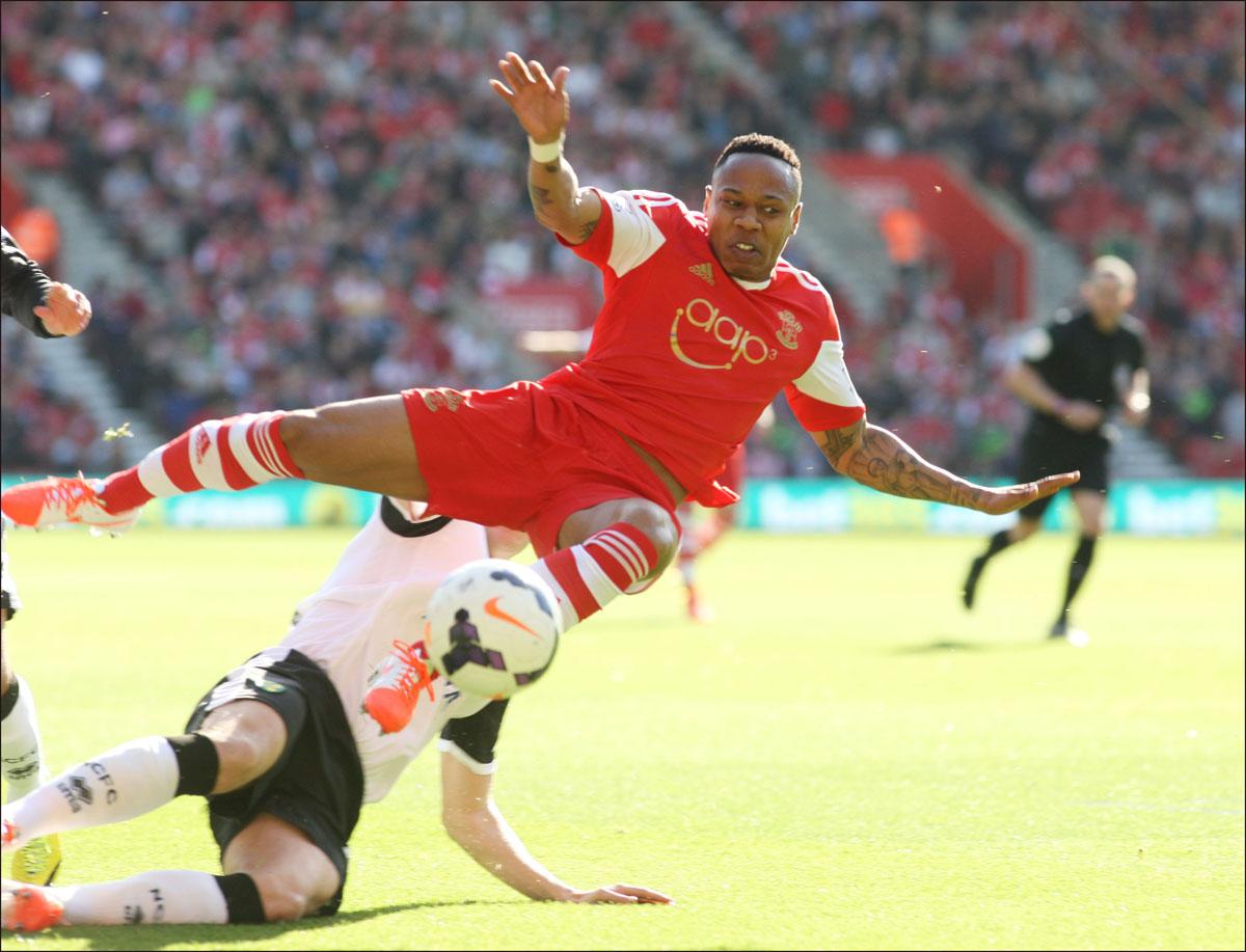 Pictures from the Barclays Premier League match between Saints and Norwich City at St Mary's Stadium. The unauthorised downloading, editing, copying, or distribution of this image is strictly prohibited.