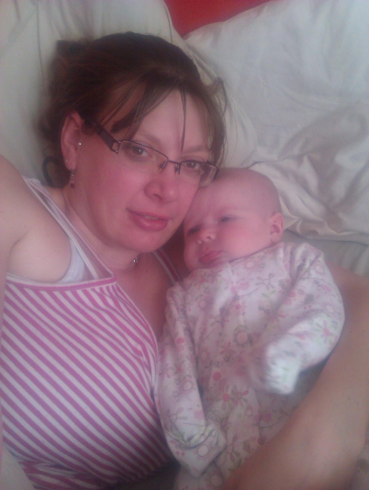 Joanne Jeffery, 32, with eight week old daughter Poppy Mains.