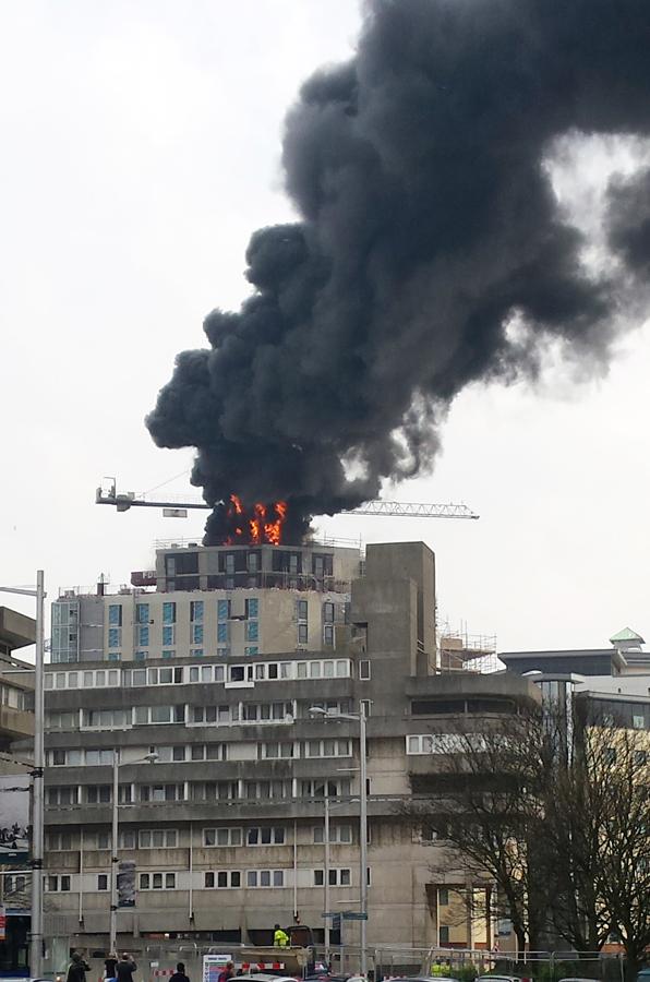Daily Echo staff and reader pictures of the fireball and drama that engulfed the new Mayflower Halls students residence in Southampton city centre.