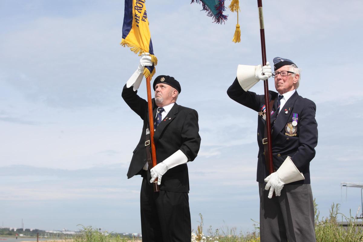Unveiling of a memorial by the Airfields of Britain Conservation Trust at Calshot Spit, the former site of RAF Calshot. D-Day Commemorations in Hampshire.