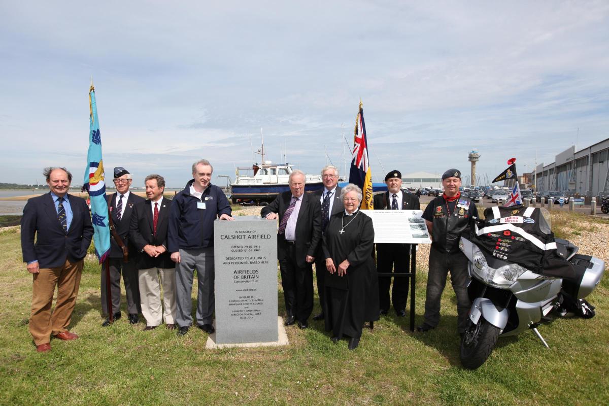 Unveiling of a memorial by the Airfields of Britain Conservation Trust at Calshot Spit, the former site of RAF Calshot. D-Day Commemorations in Hampshire.