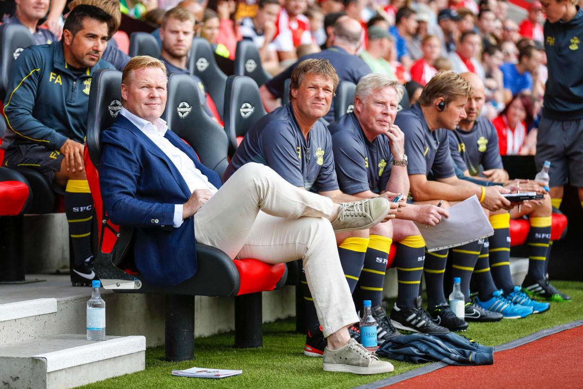 Koeman takes his seat in the dugout at St Mary's for the first time, as Saints host Bayer Leverkusen.
