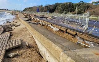 A large section of the seawall and promenade at Stokes Bay, Gosport, was damaged  by Storm Eunice in February 2022