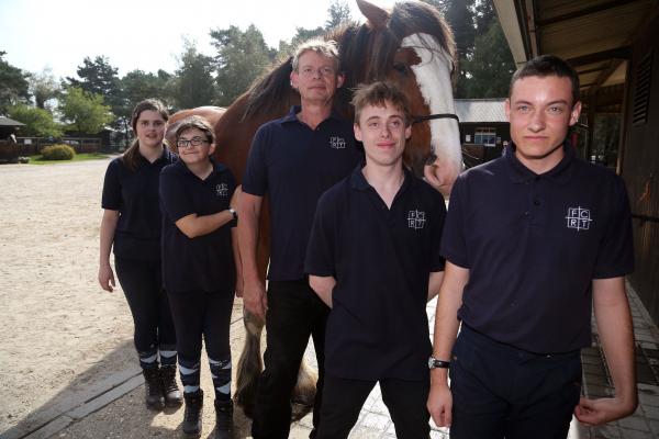 Martin Clunes meets students at the Fortune Centre of Riding Therapy in Bransgore in the New Forest