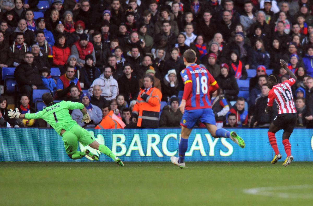 Picture from the Barclays Premier League clash between Crystal Palace and Saints. The unauthorised downloading, editing, copying or distribution of this image is strictly prohibited.