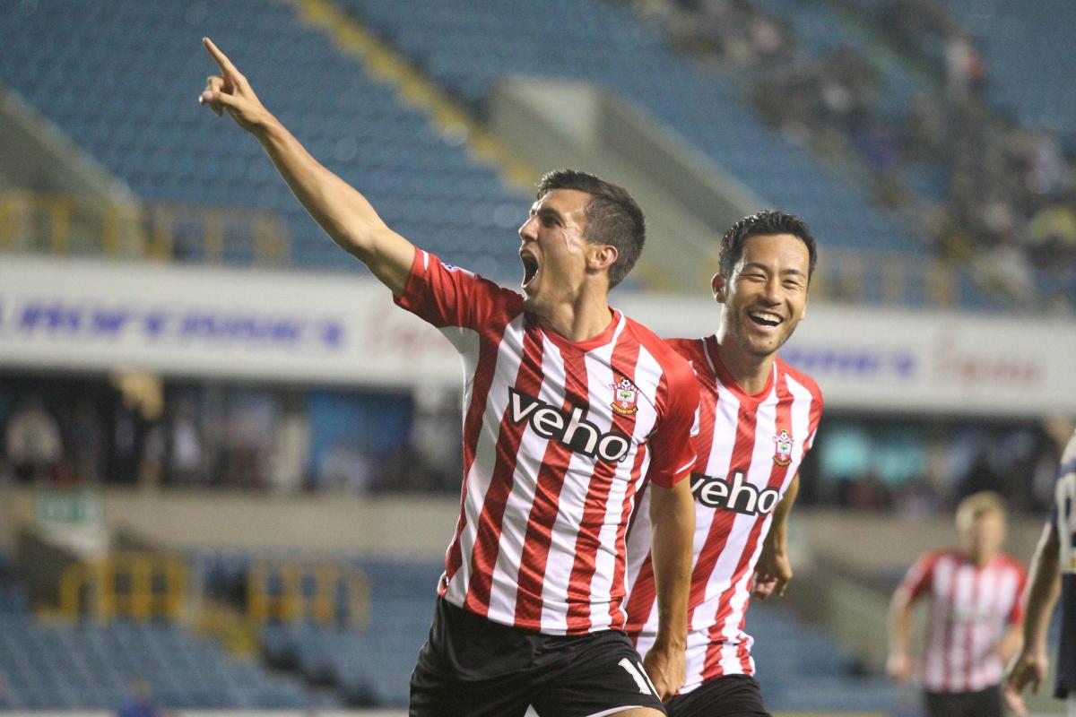 Jack Cork scores his first senior goal for Saints against Millwall in the league cup.