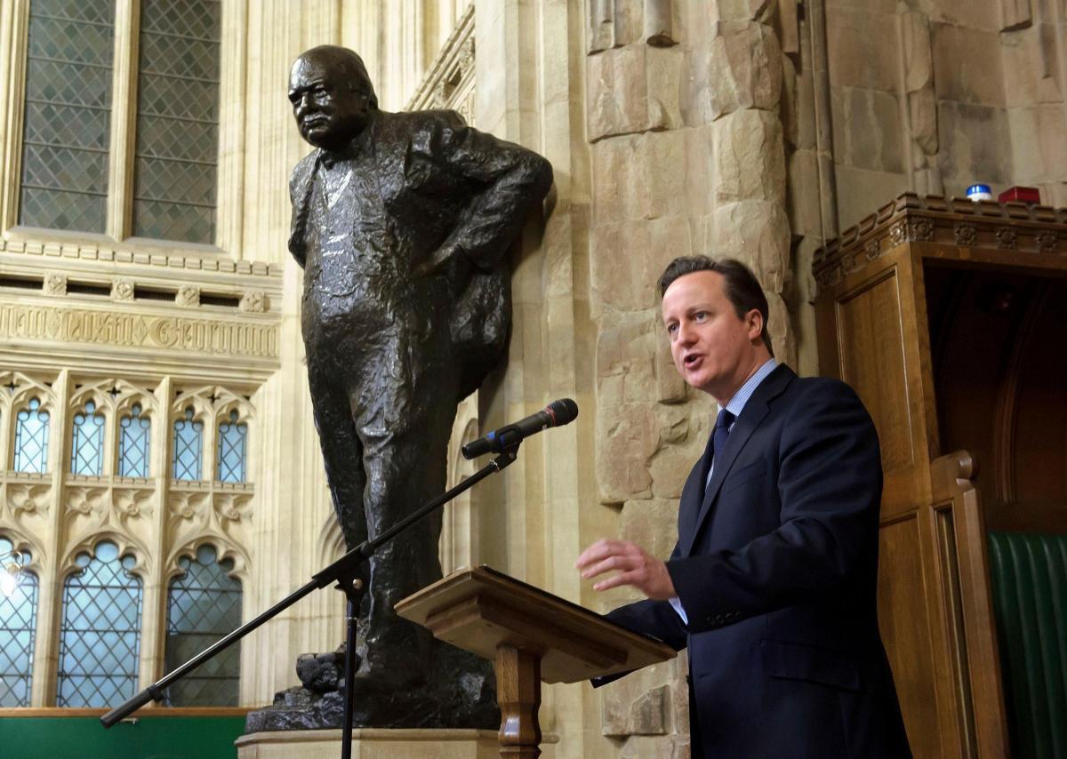 Prime
Minister
David
Cameron
speaking
during
a
memorial
service
for
Sir
Winston
Churchill. Picture of the Day for January 31, 2015.