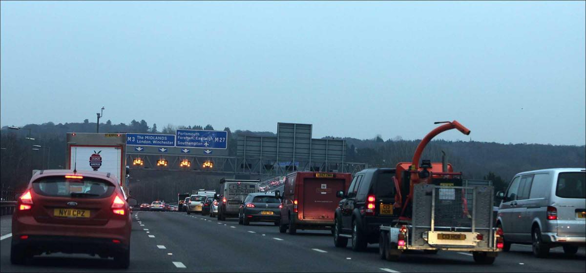 Traffic gridlock on M27 motorway after lorry crash