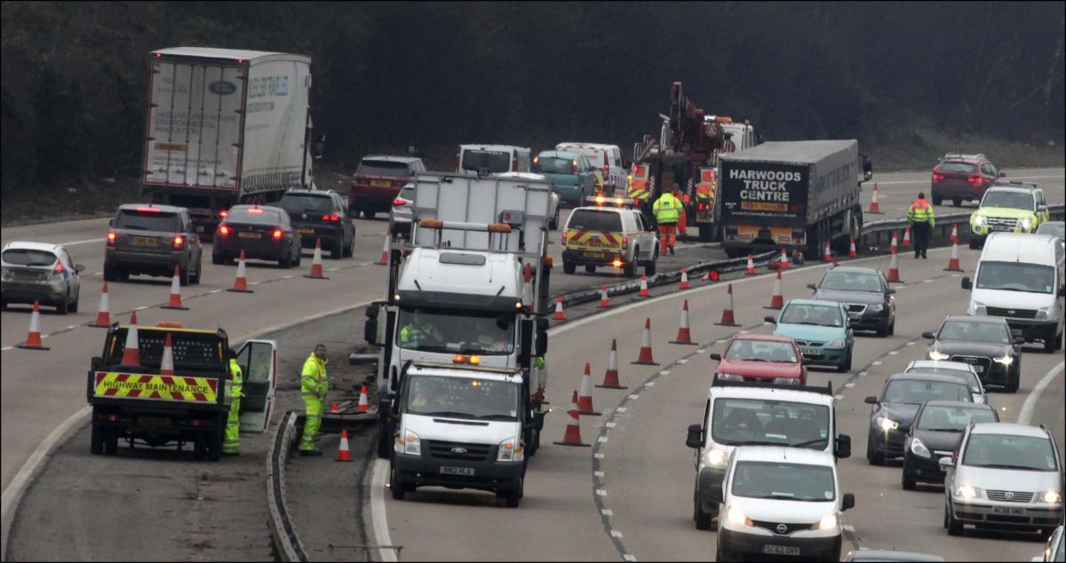 Traffic gridlock on M27 motorway after lorry crash