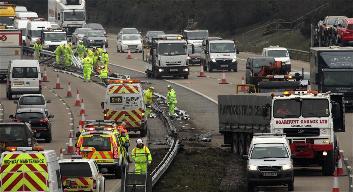 Traffic gridlock on motorway after lorry crash