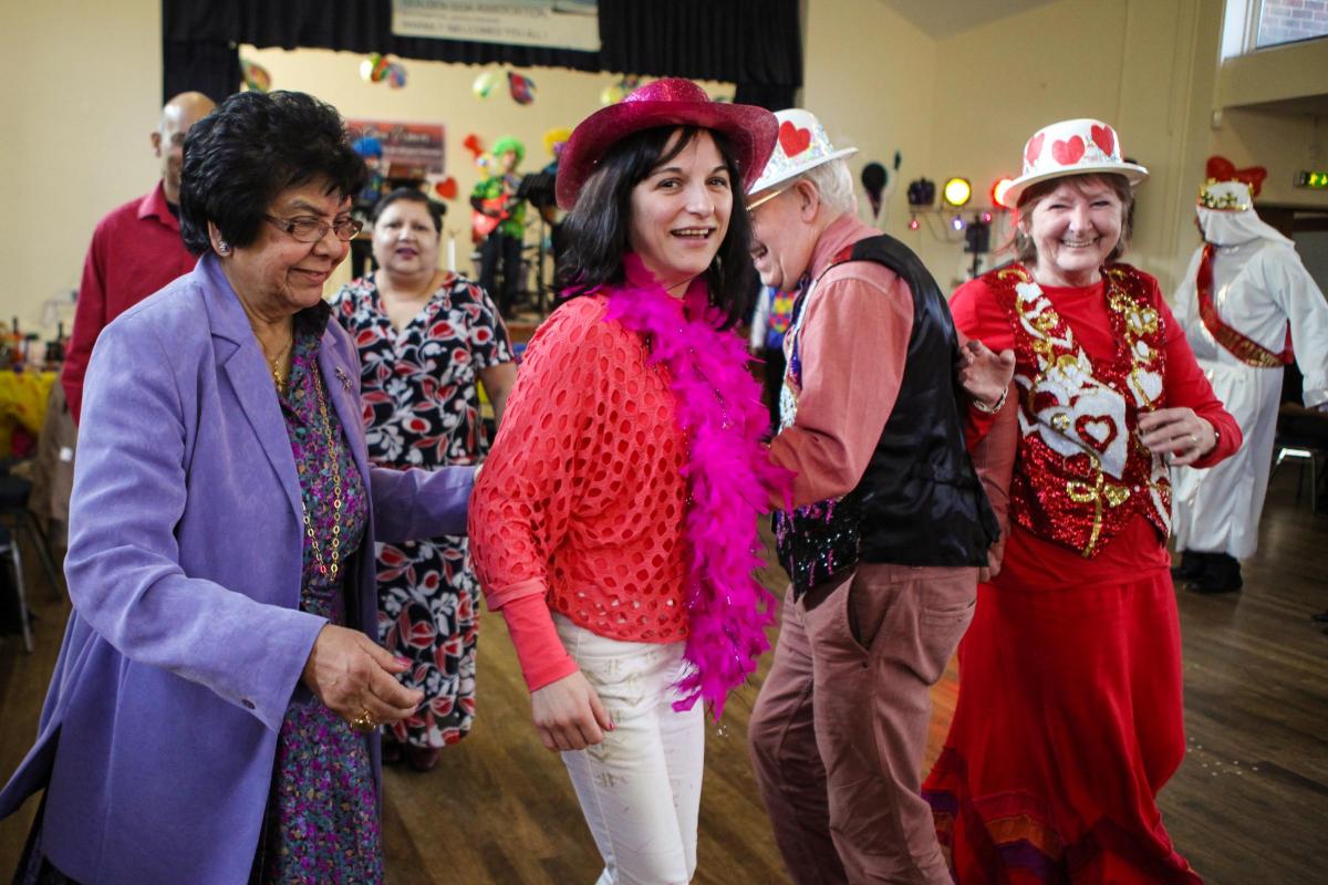 Revellers attend Goa carnival dance party at Holy Family Church Hall, Redbridge Hill, Southampton.