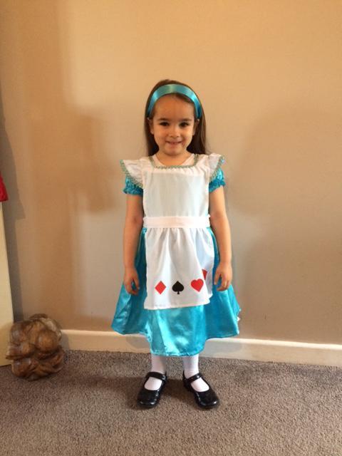 Freya Coultas who went to Wildground Infant School dressed as Alice in Wonderland today :-)
