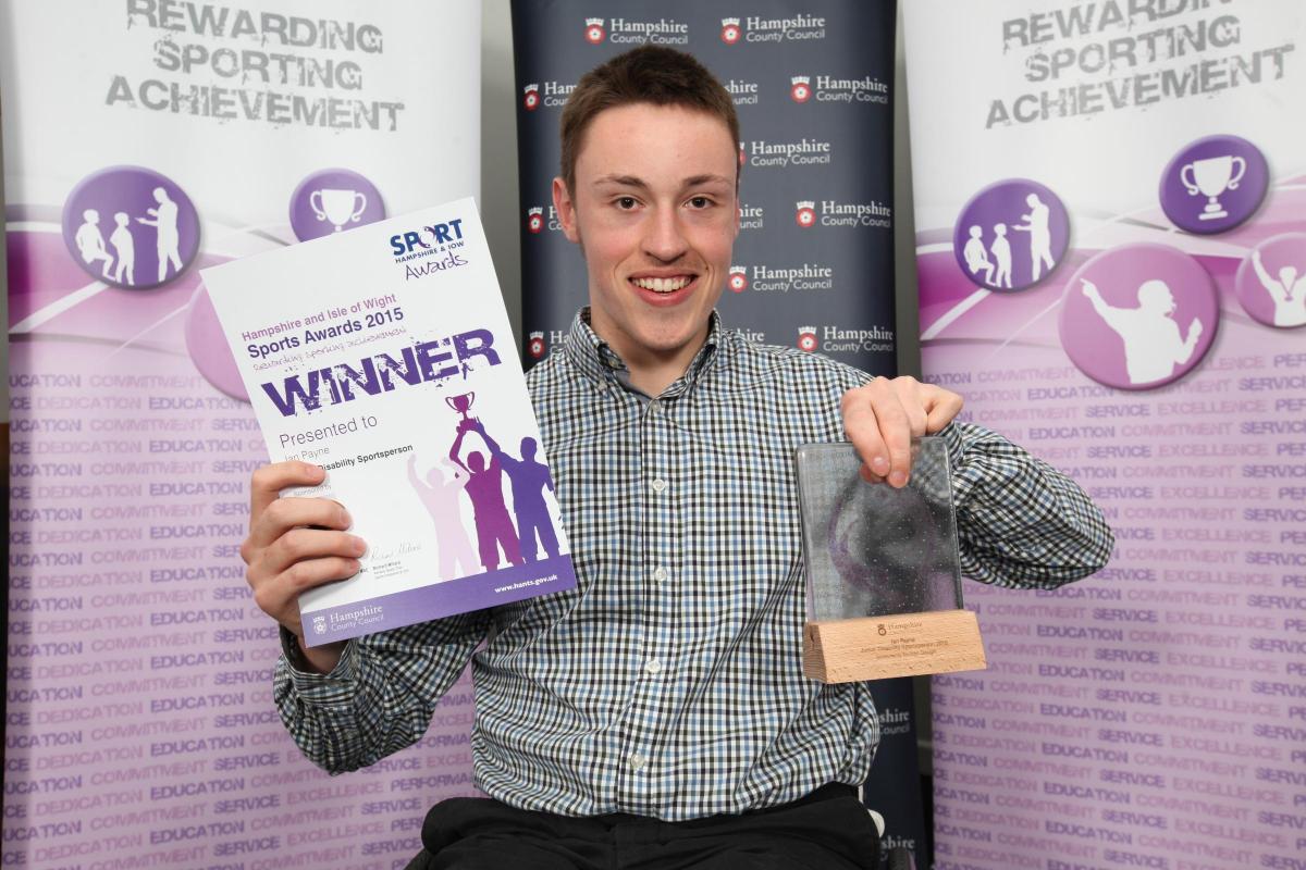 Hampshire and Isle of Wight Sports Awards. Ian Payne, junior disability sports person - wheelchair tennis.