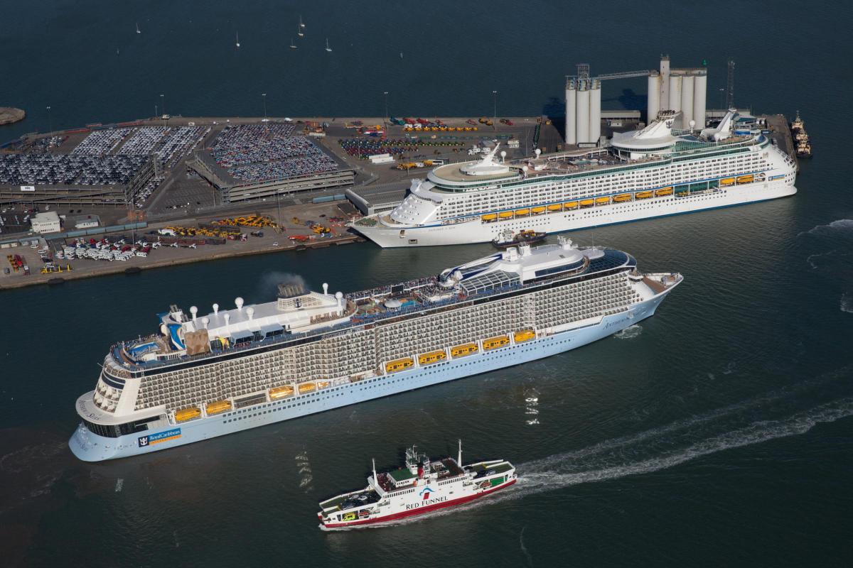 Anthem of the Seas passes Explorer of the Seas in Southampton. Picture by Simon Brooke-Webb