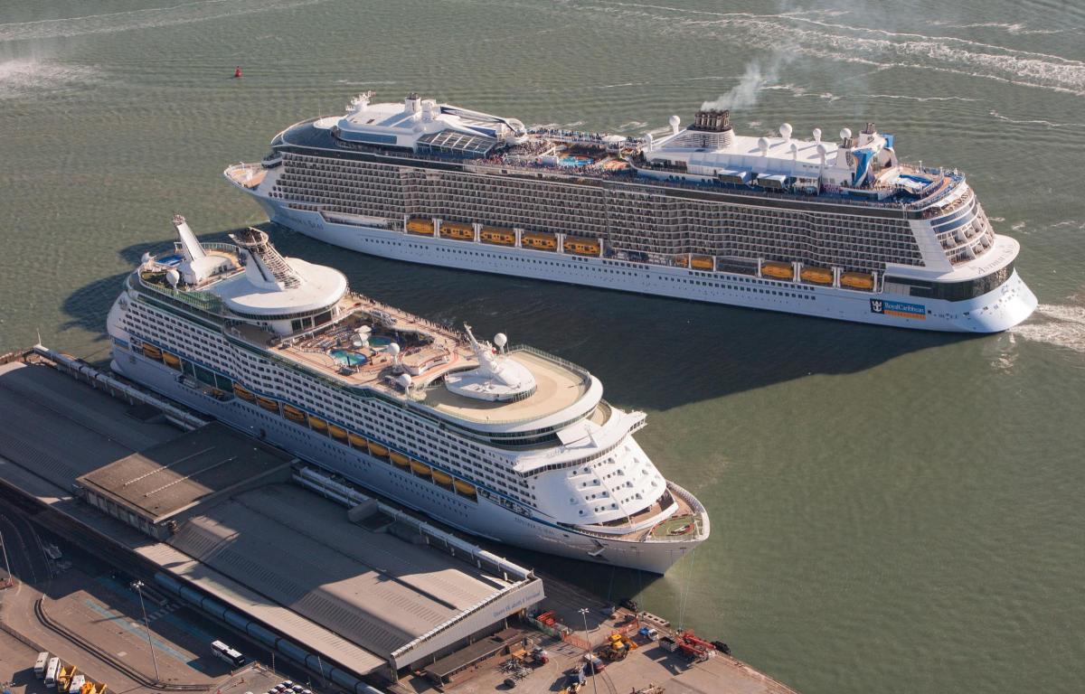 Anthem of the Seas passes Explorer of the Seas in Southampton. Picture by Simon Brooke-Webb
