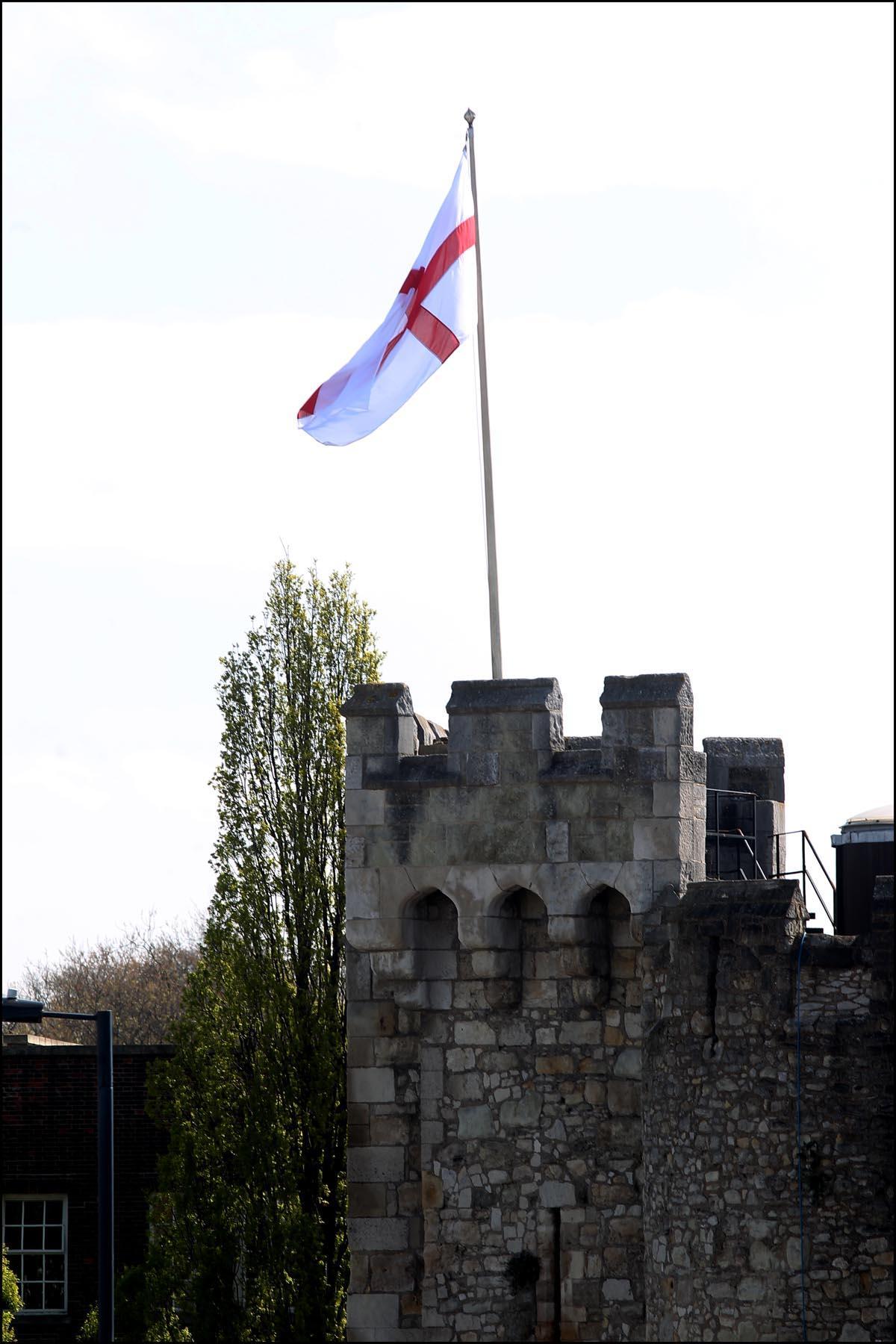 St George's Flag flies above the Bargate