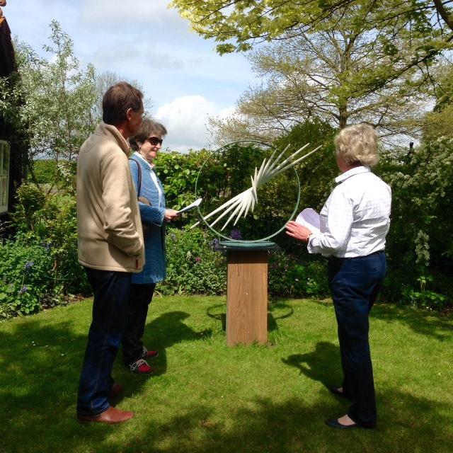 Garden Gallery Viewing - Visitors with Flying Through 2 by Charlotte Mayer FRBS
