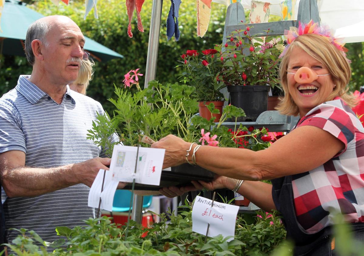 West Dean Fete - Dan Field buys some plants from Julie Neilson