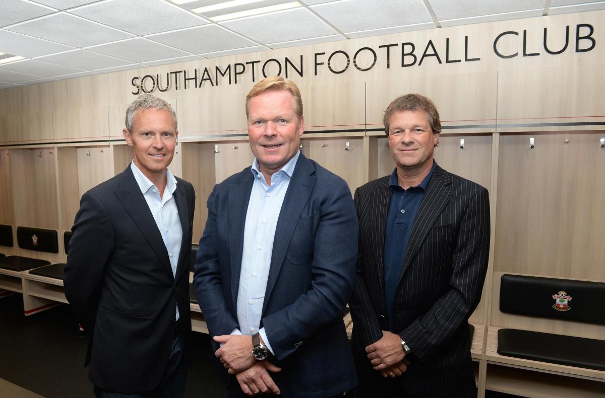 Ronald Koeman flanked by his first backroom appointments - fitness coach Jan Kluitenberg (left) and assistant manager Erwin Koeman, his brother (right). Photo: Robin Jones.