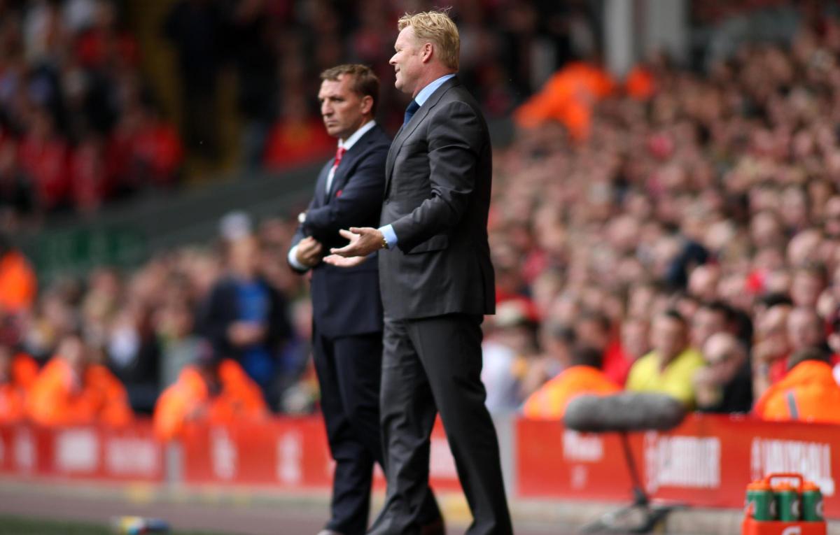 Koeman issues instructions at Anfield, as his team fall to an unfortunate 2-1 defeat.