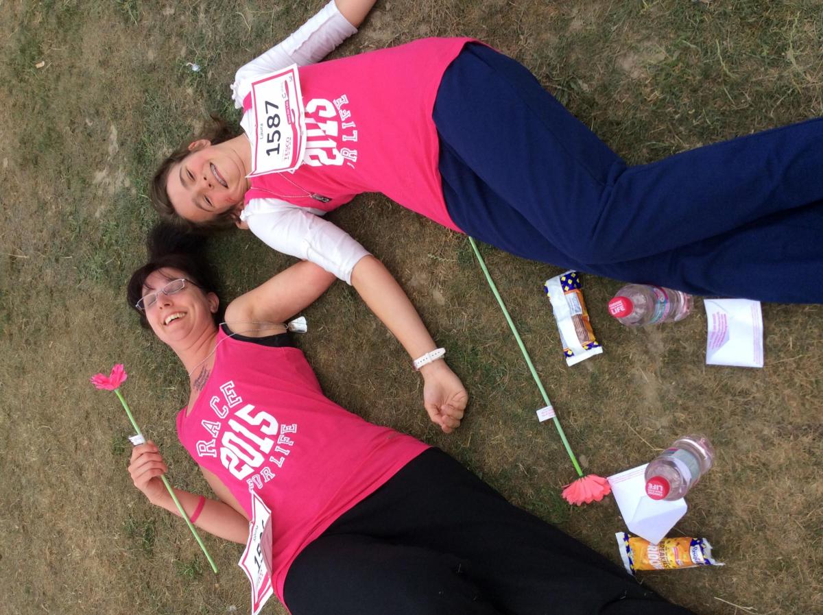 Sabrina Dewey (left) and her daughter Laura from Eastleigh after taking part in the 5k for Race For Life.