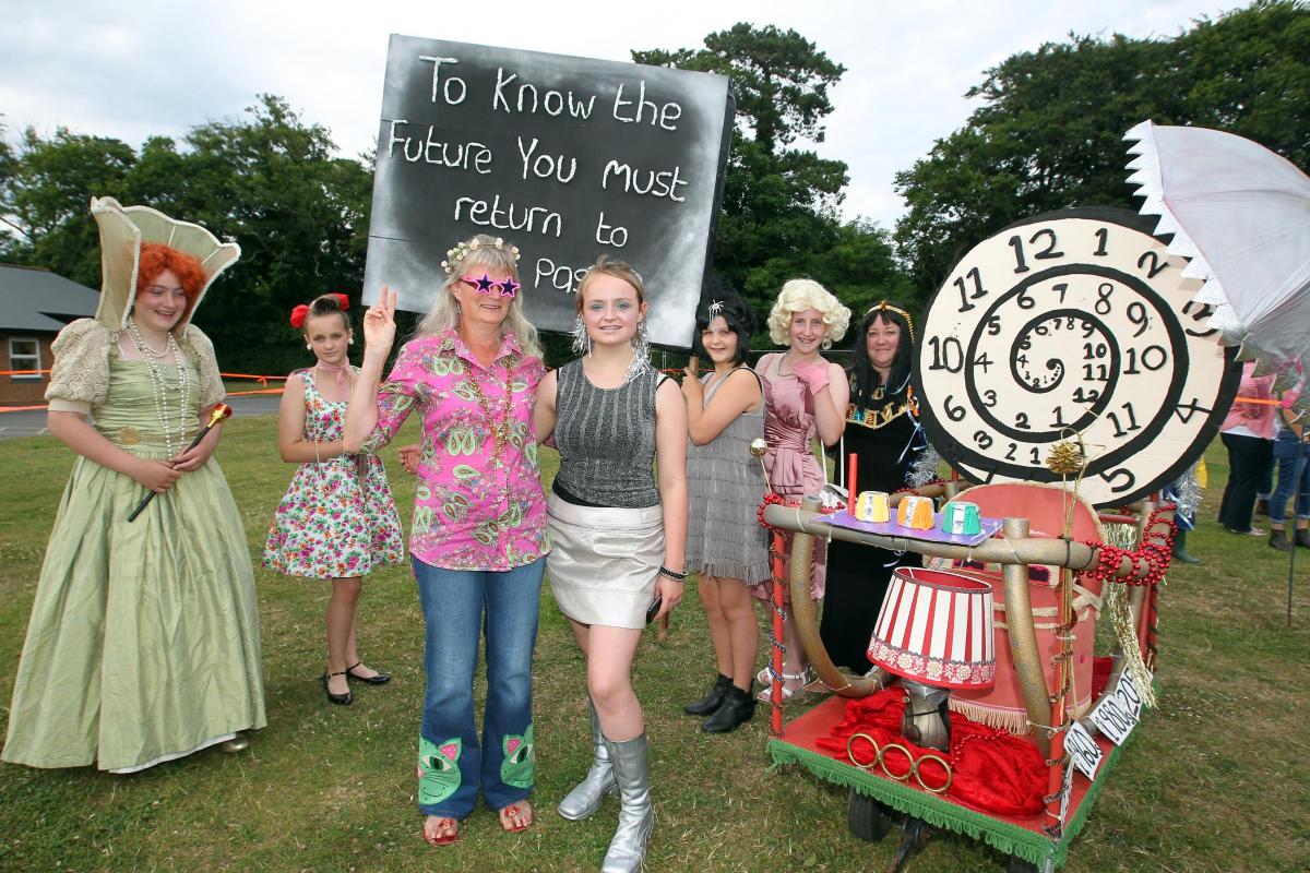 1st Sway Guides with their time machine. Sway Carnival 2015, Jubilee Field, Sway.