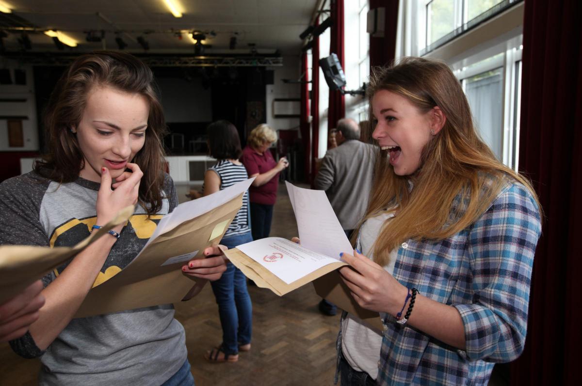 Emily Williams and Emily Ball celebrate their results at the Romsey School