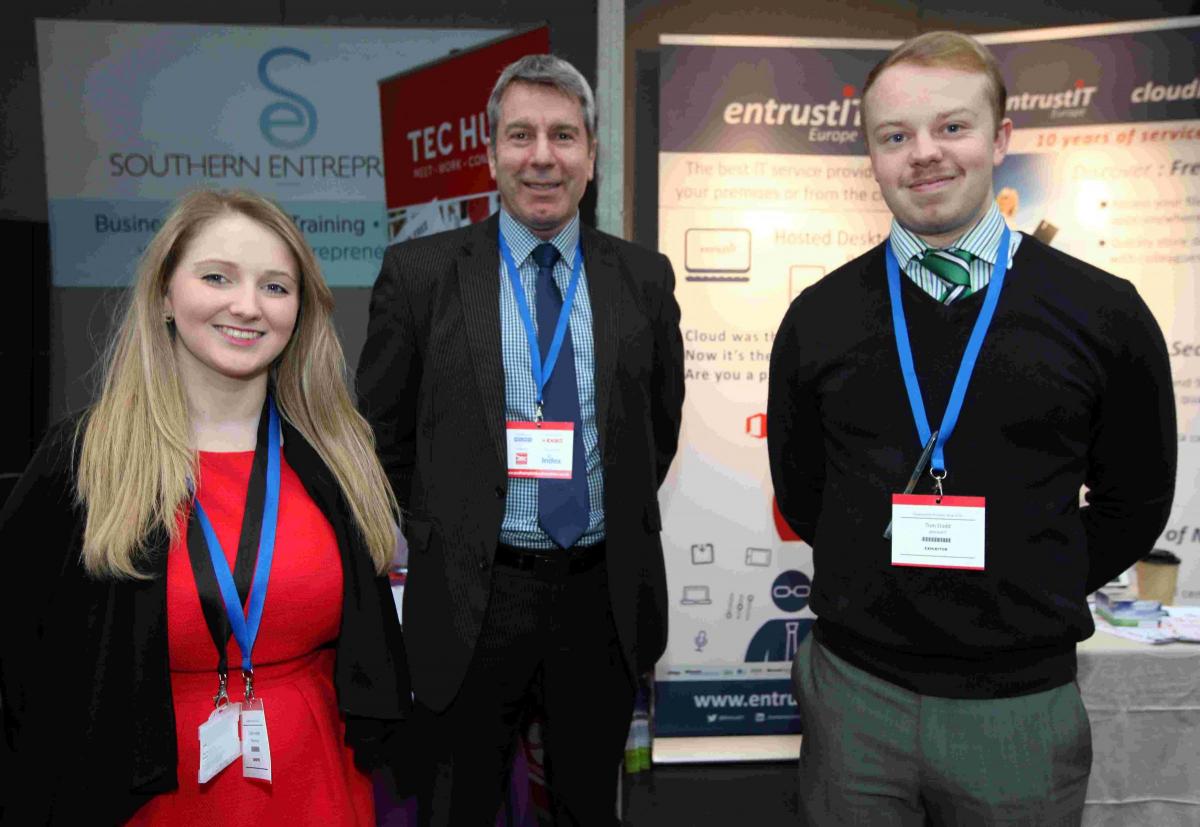 L-r, Colleen Andrews (of Wessex House at Eastleigh BC) and Clive Canter and Tom Dodd (both of entrust IT