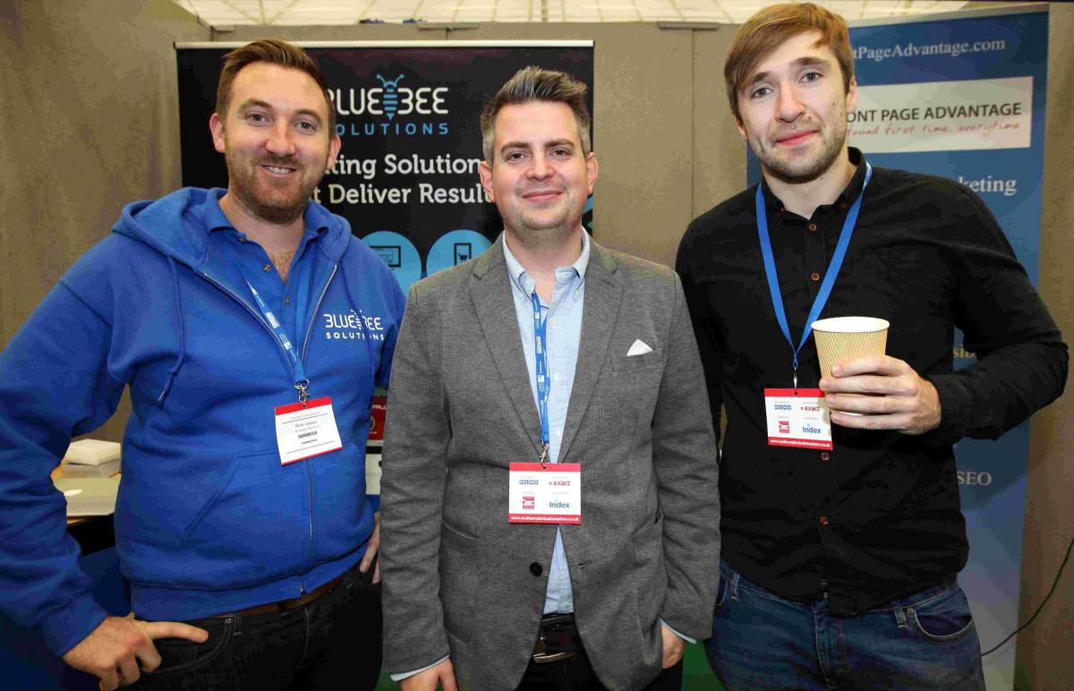L-r, Mark Jackson (of Blue Bee Solutions) and Shaun Bartlett and Dan Barrowclough (both of Front Page Advantage)