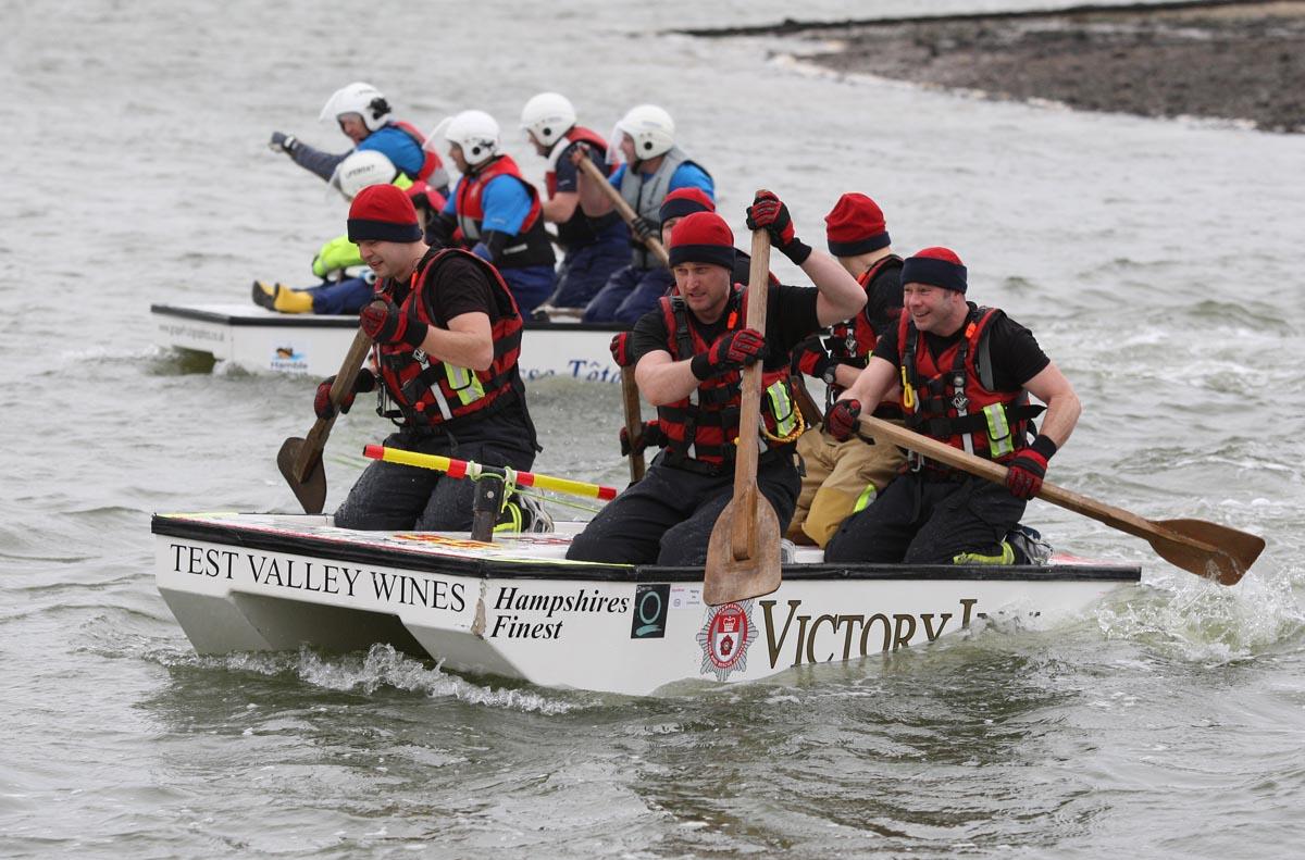 Emergency crews compete in the Hamble raft race