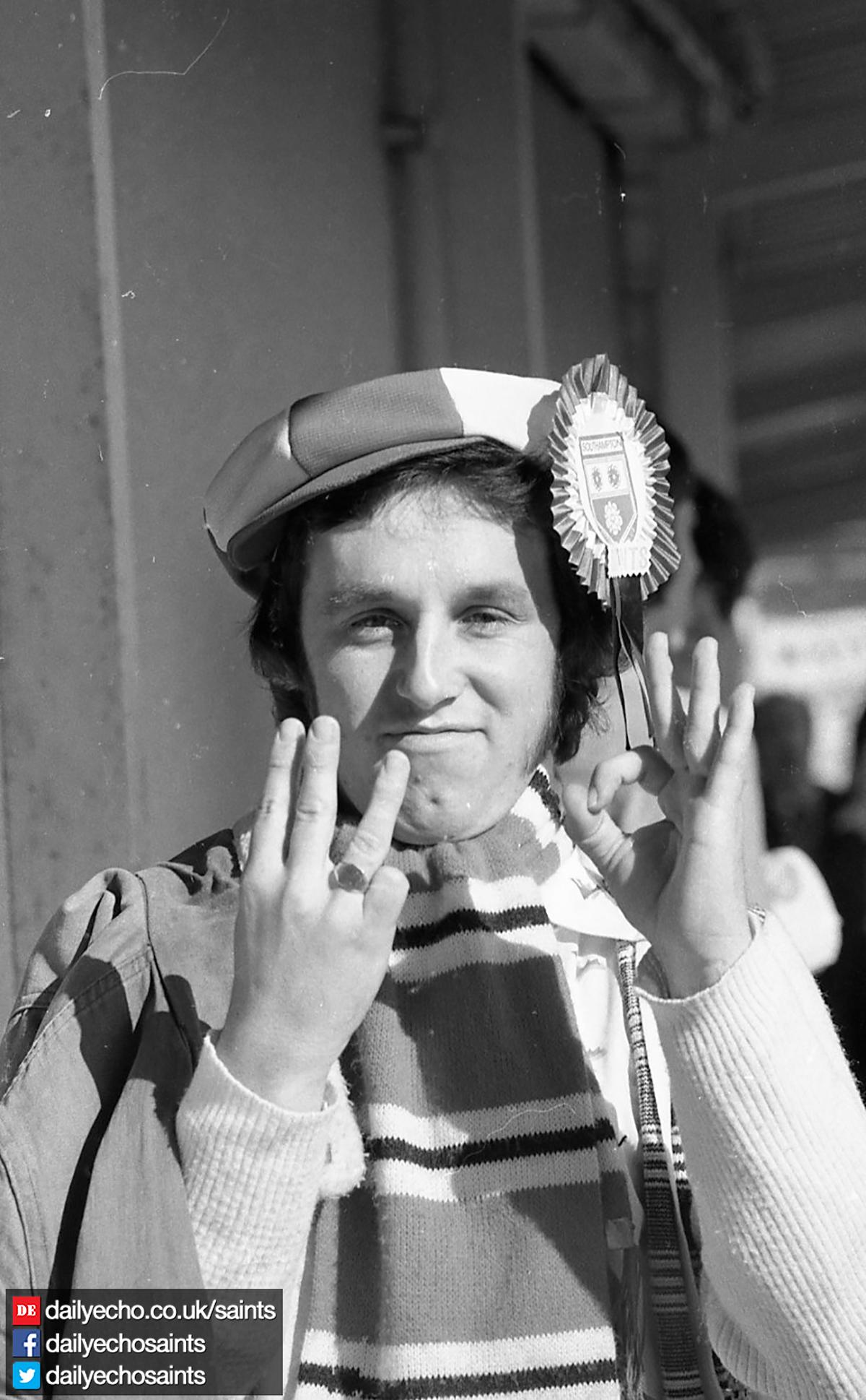 Photographs from Southampton FC's 1976 FA Cup run - A Saints supporter shows his predictions ahead of the semi-final against Crystal Palace.