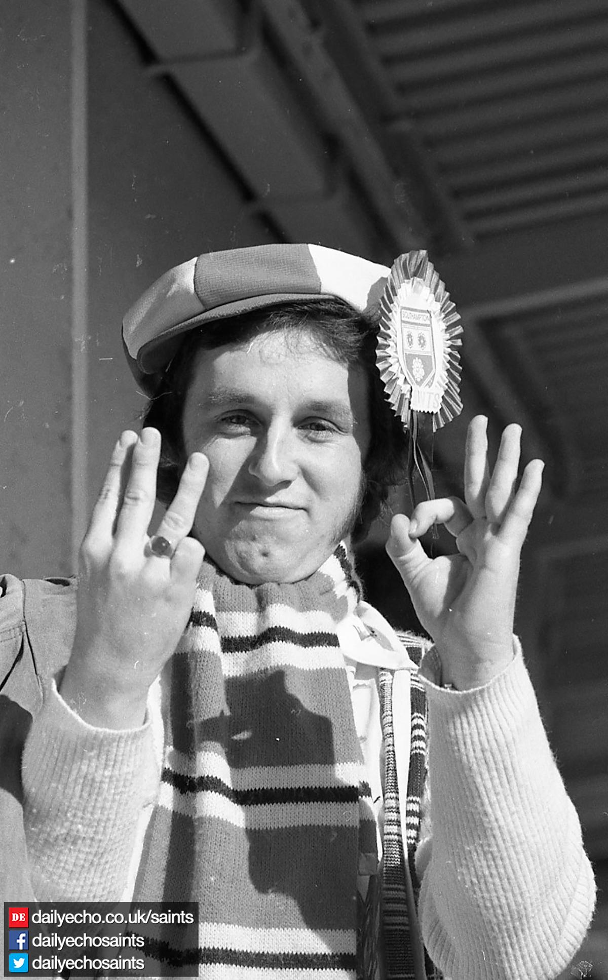 Photographs from Southampton FC's 1976 FA Cup run - A Saints supporter shows his predictions ahead of the semi-final against Crystal Palace.