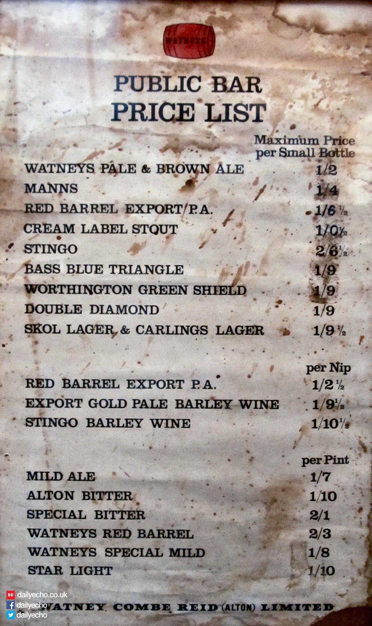 Tudors bar tariff, Coxford Road