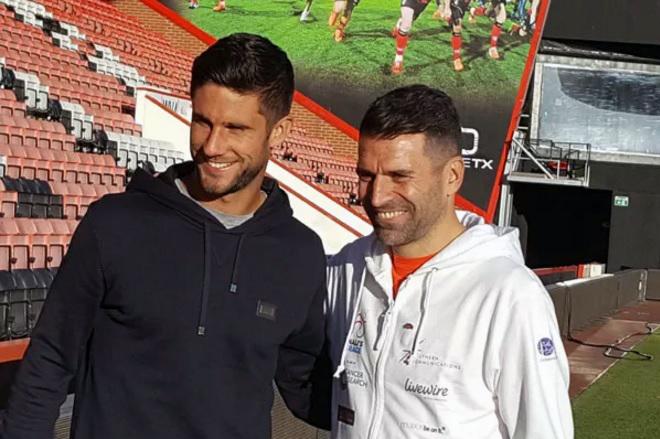 Francis Benali with Andrew Surman before his two-week fundraiser which he hopes will help him raise £1m for Cancer Research UK.
