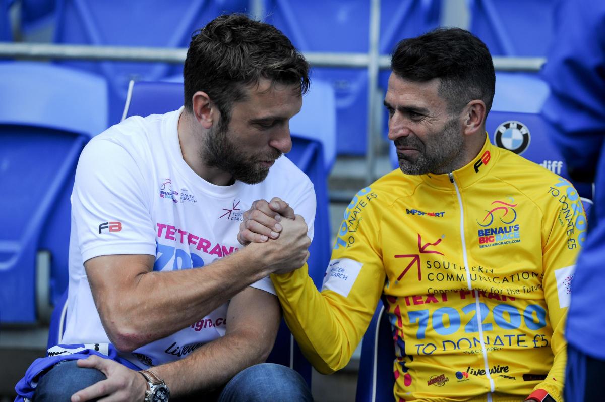 Benali meets with Rickie Lambert at Cardiff FC on the second day of his run.